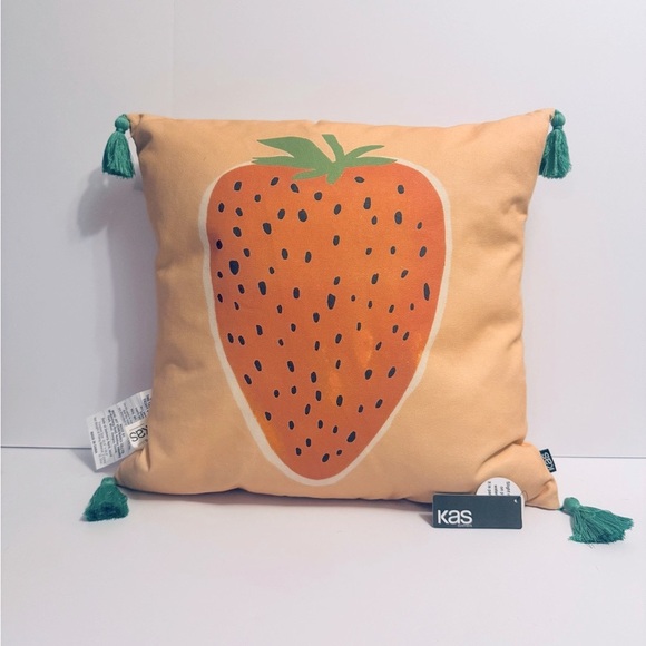 KAS Cute Strawberry Print Pillow with Tassels - Picture 1 of 4